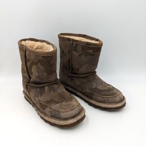 BearPaw Brady Camouflage Camo Suede Wool Blend Lined Boots 2Y Youth